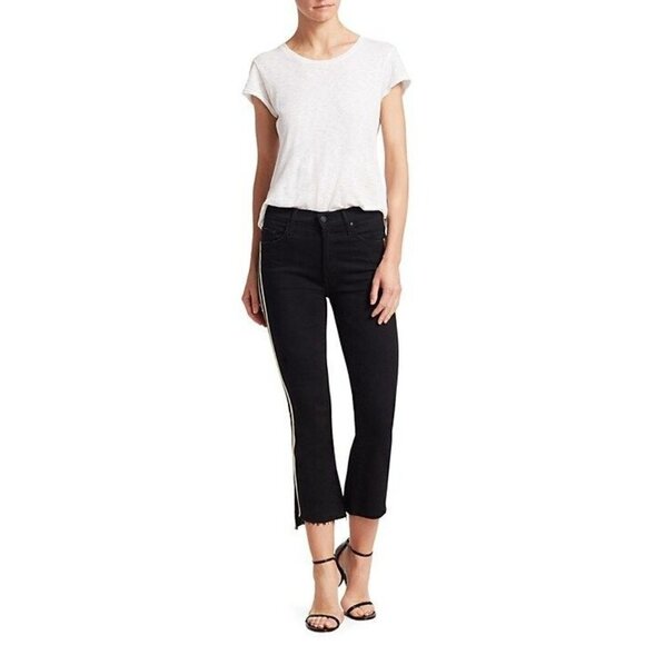 Mother The Insider High-Rise Crop Step Fray Guilty Racer Stripe Jeans Black Size - Picture 12 of 12
